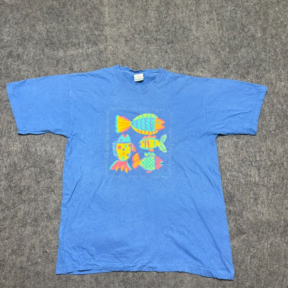 Vintage 90s Key West Florida Fish T-Shirt Mens Medium M Single Stitch On White